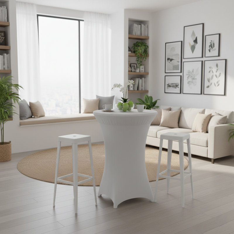 80cm Fitted Round Bar Table Cover, White, 2