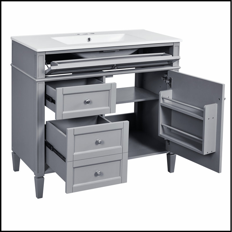 Meuble-lavabo moderne de 36 pouces avec lavabo supérieur, rangement spacieux et fabrication écologique durable, Gris
