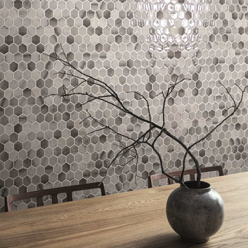 Eterna Hexx 12'' x 12'' Recycled Glass Mosaic, Gray