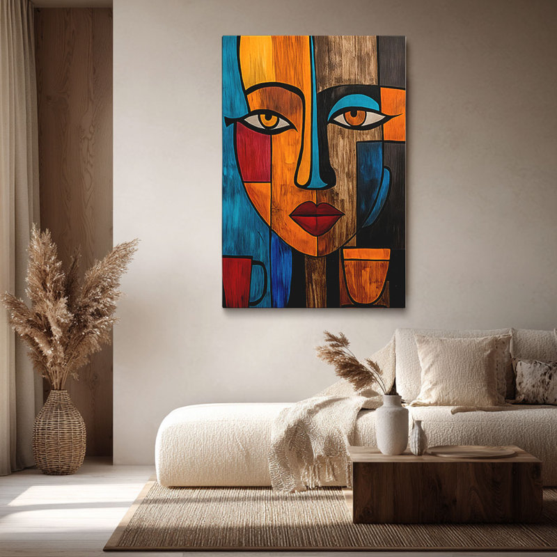 «Modern Face» avec bloc de couleur et grain de bois «Modern Art», 36 * 24 pouces (90 * 60 * 2cm)