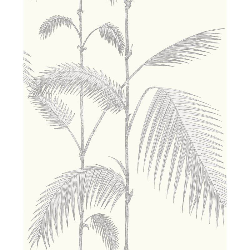Icons Palm Leaves Floral Wallpaper Roll, Gray/White