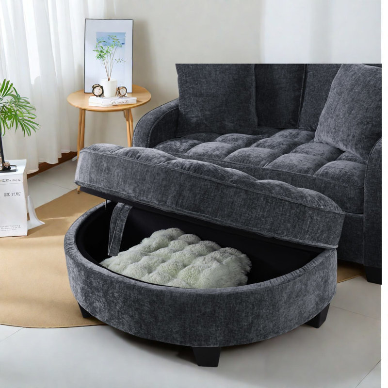 Canapés modernes avec repose-pieds avec rangement, méridienne 2 places en velours côtelé pour petite maison