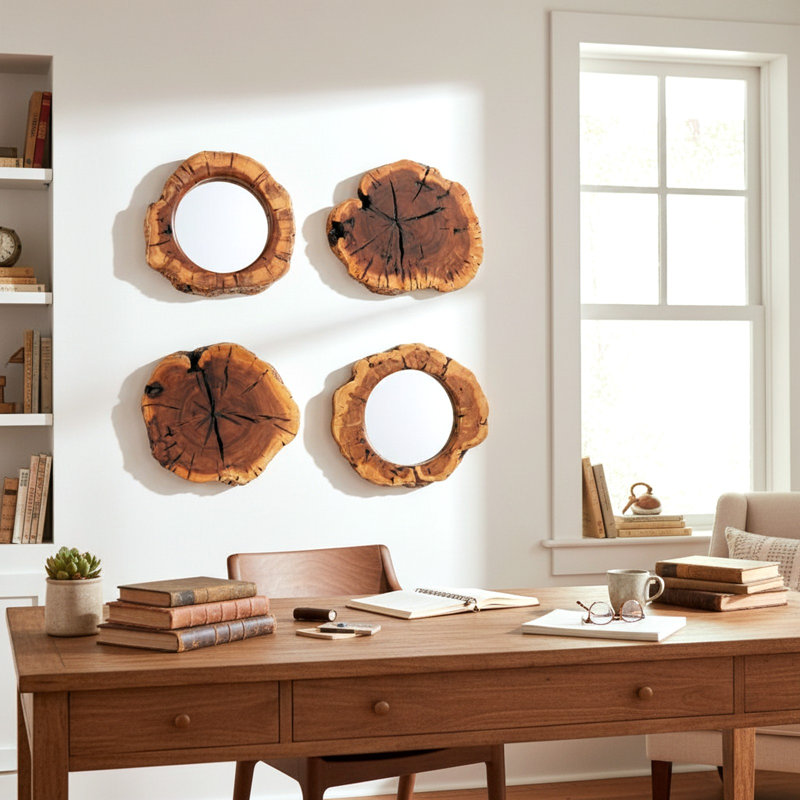 Four Pack Handmade Rustic Solid Wood Mirror Wall Decor