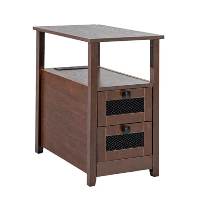 Stellweilan Farmhouse End Table, with USB Ports and Outlets, Coffee Table with Storage Cabinet and 2 Drawers