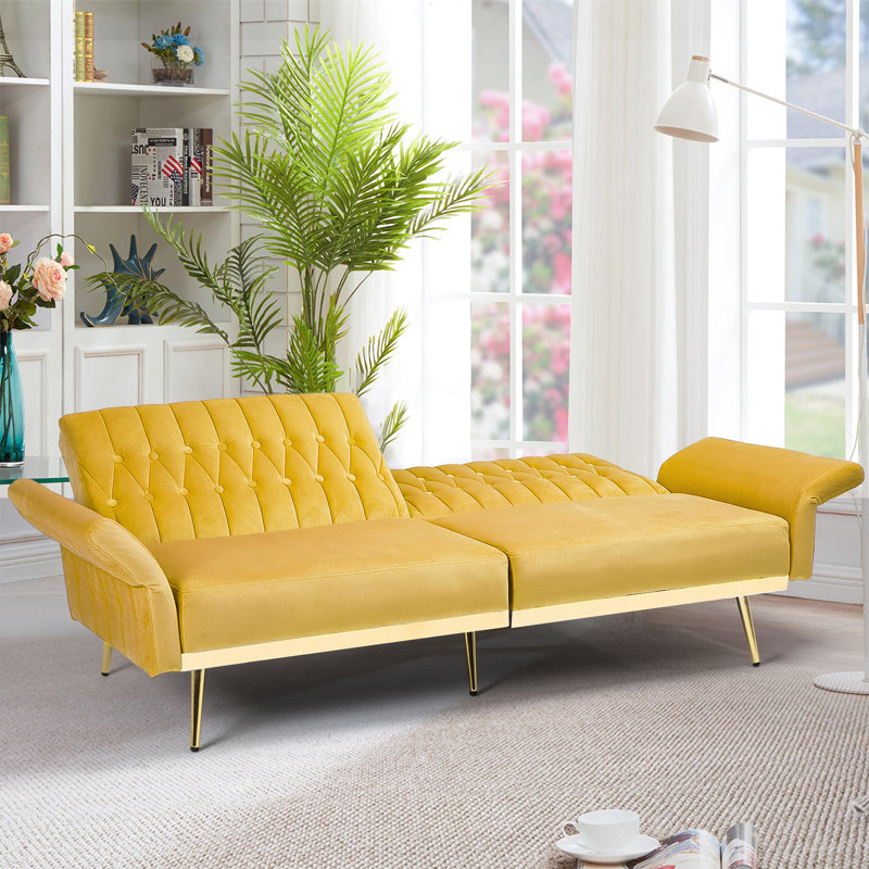 Somiya Upholstered 70'' Sleeper Sofa, Yellow Velvet