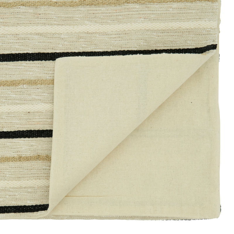 Black and Beige Cotton Striped Table Runner, 16" x 72"