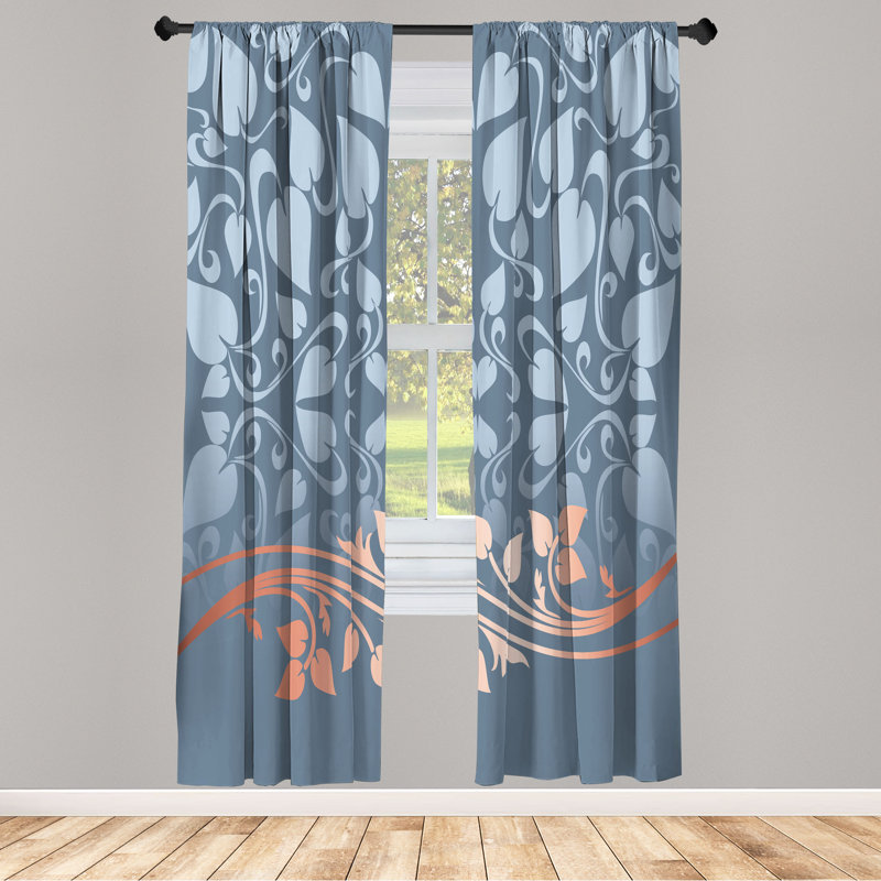 Rideaux à motif floral Ebern Designs, paire de 28 po, bleu gris Ebern Designs, L 28 po x L 95 po