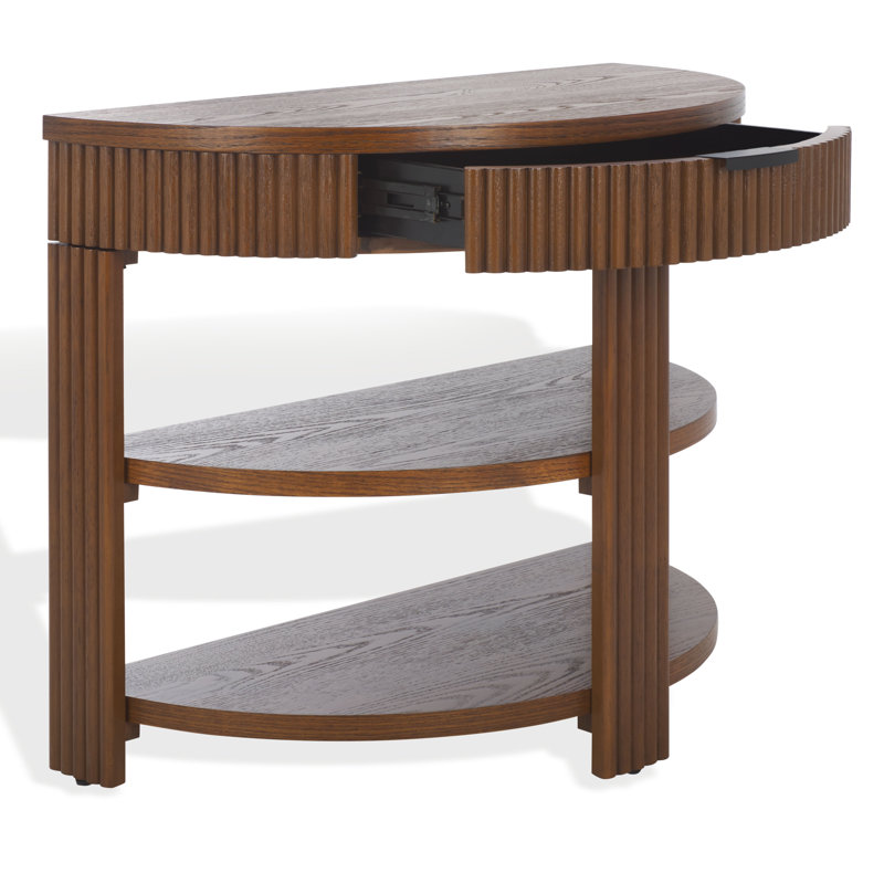 Christy Reeded Half Moon Console Table, Medium Oak