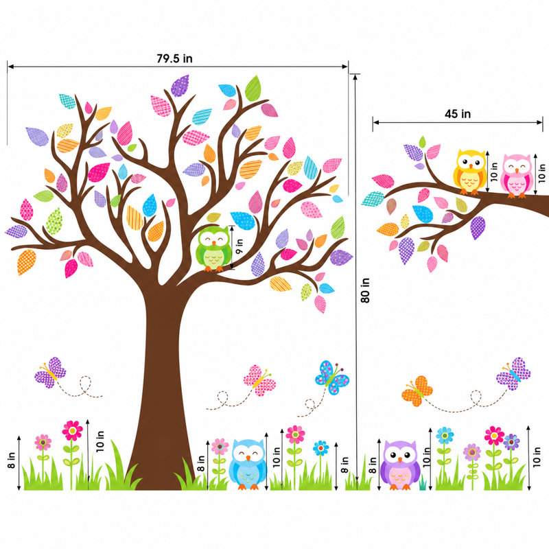 Adhésif décoratif pour la chambre de bébé arbre et hibou, Schéma A