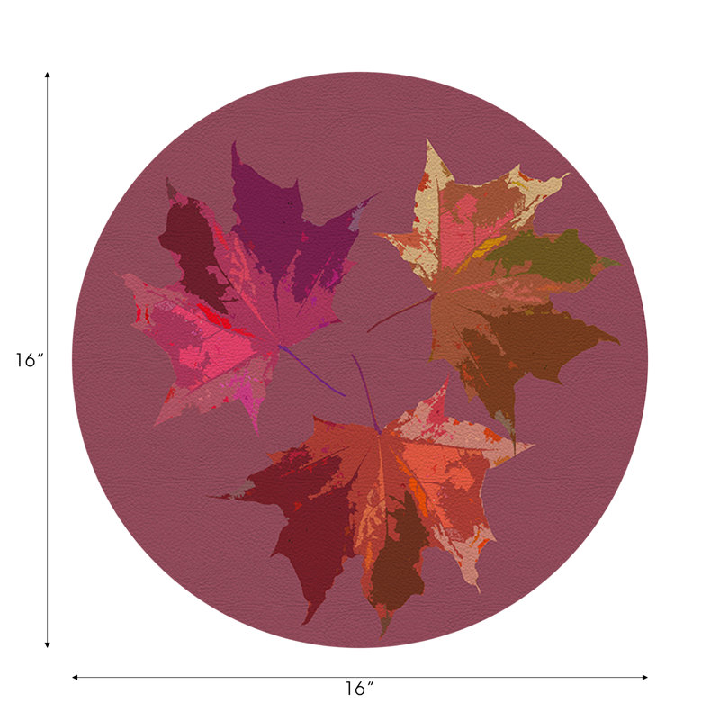 Autumn Leaves Vegan Leather Round Pebble Placemat, Mauve
