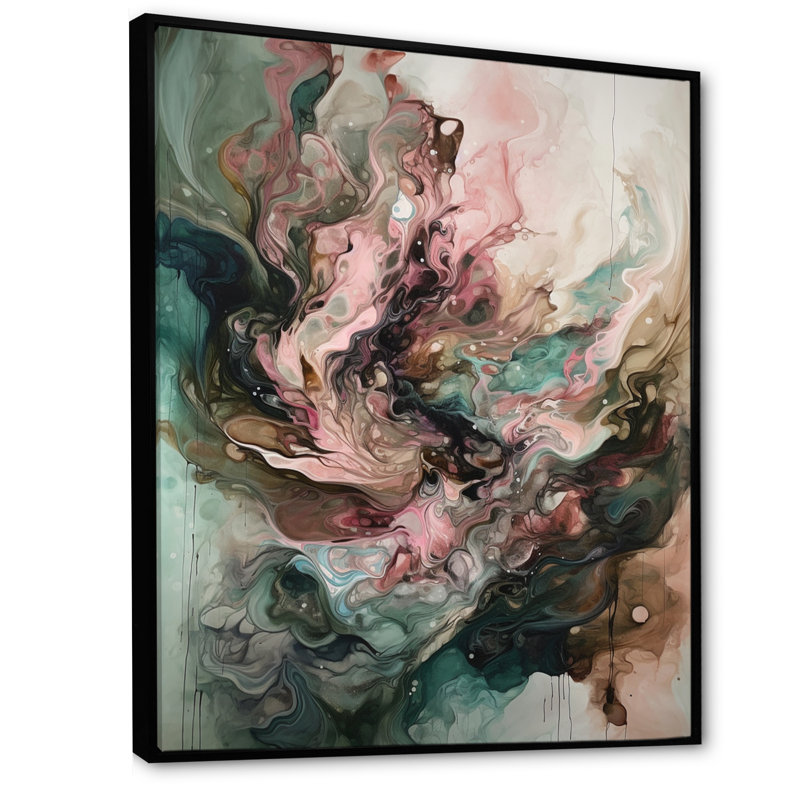 Art mural encadré géométrique abstrait rose et vert III, H 32 po x l 16 po x P 1 po, Cadre flottant noir