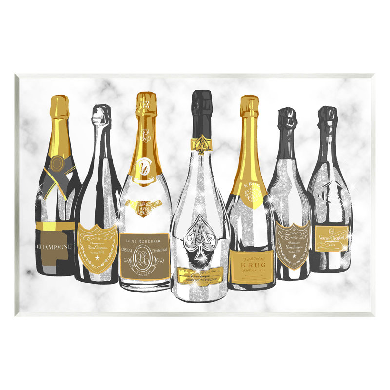 «Radiant Glam Twinkle Champagne Bottles», art mural par Ziwei Li, H 10 po x l 15 po x P 0,5 po