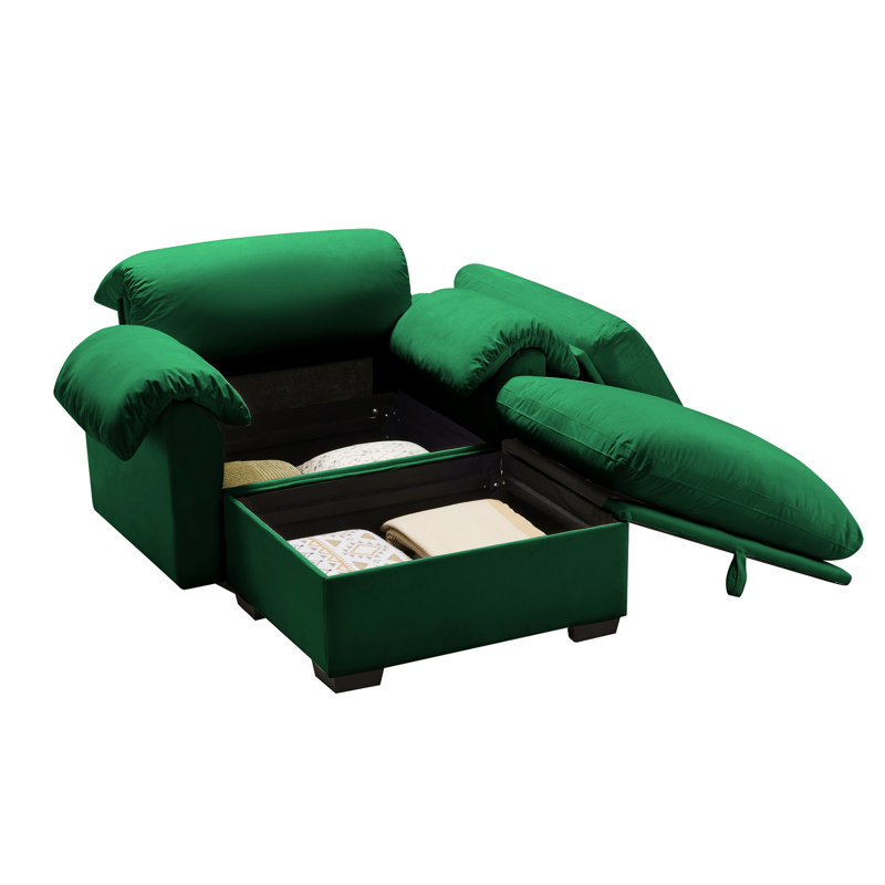 Tissu en velours avec coussins moelleux, rangement, revêtement de confort rembourré, accoudoirs de rangement