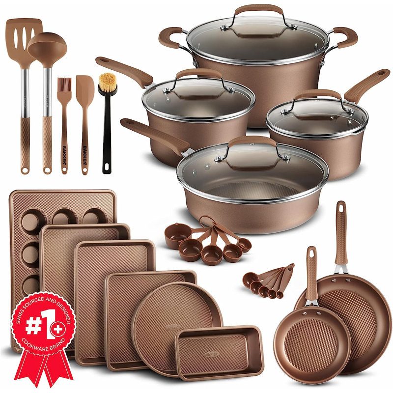 23 - Piece Non-Stick Carbon Steel Cookware Set, Brown