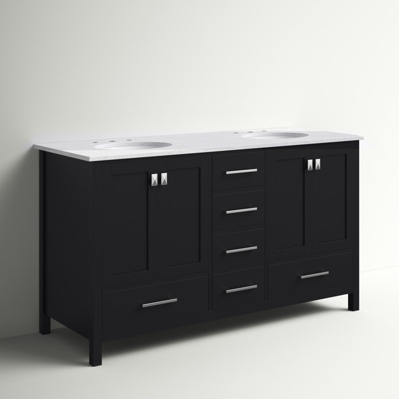 Irene 60'' Double Bathroom Vanity with Engineered Marble Top, Black