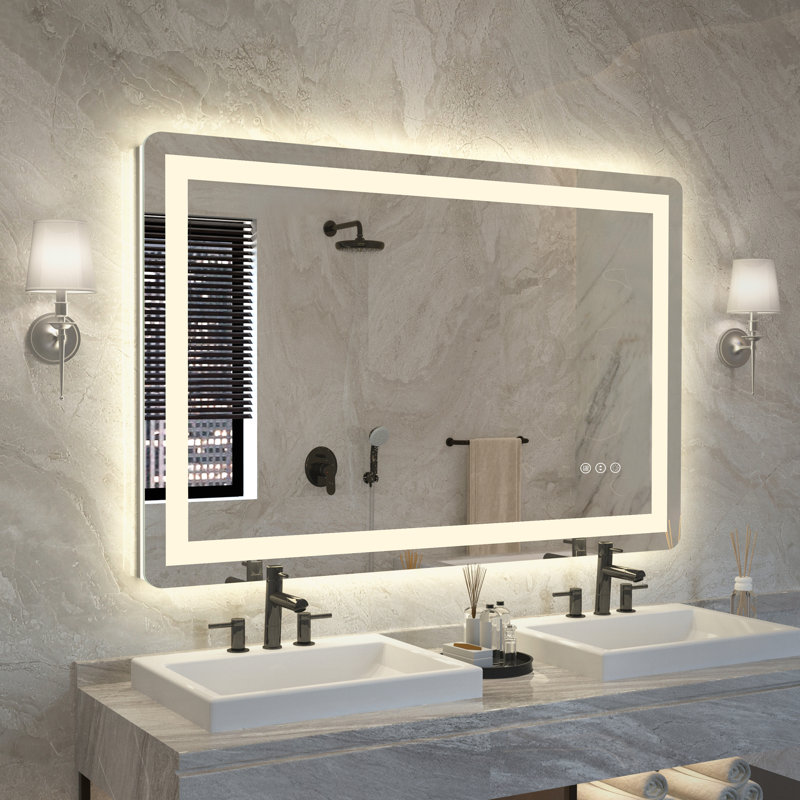 Dokes Filleted Corner LED Bathroom Vanity  Mirror Passed ETL Certification, 32'' x 48''