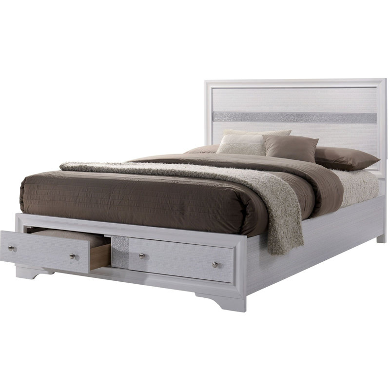 Lit contemporain blanc avec tiroirs - Magnifique meuble de chambre à coucher avec tête de lit, Grand lit