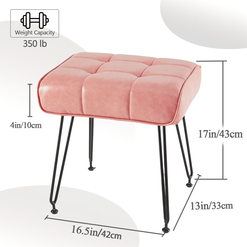 Tabouret de meuble-lavabo en similicuir H 17 po avec pieds en métal, Rose