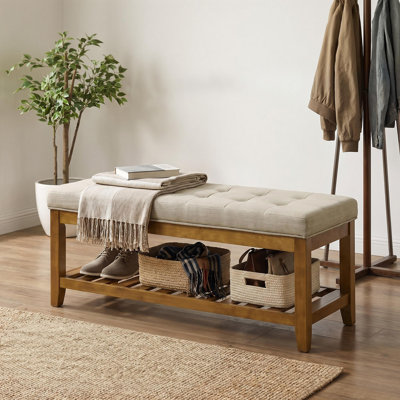 44.5" Upholstered Storage Bench with Lift-Top Storage and Open Shelf