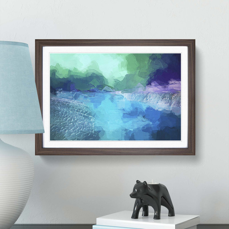 Aurora Borealis at Night in Abstract - Picture Frame Graphic Art Print, 62cm H x 87cm W x 2cm D, Walnut Framed