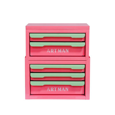 Rangement de bureau pour bureau, rangement de bureau empilable 2 + 3 couches - Organisateur de bureau en acier rose-vert pour l'organisation du poste de travail