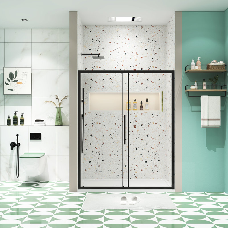 44"-48"W X 72"H Sliding Shower Door, 1/4" Tempered Glass, Matte Black Finish, Nano Easy Clean&Protective Film, Stainless Steel Handle, Install Method, Magnetic Closure, Leak Thought 44 - 48"W Door