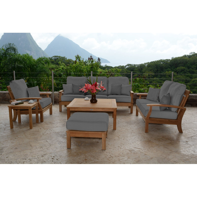 Monterey Teak Outdoor Ottoman, Cast Charcoal