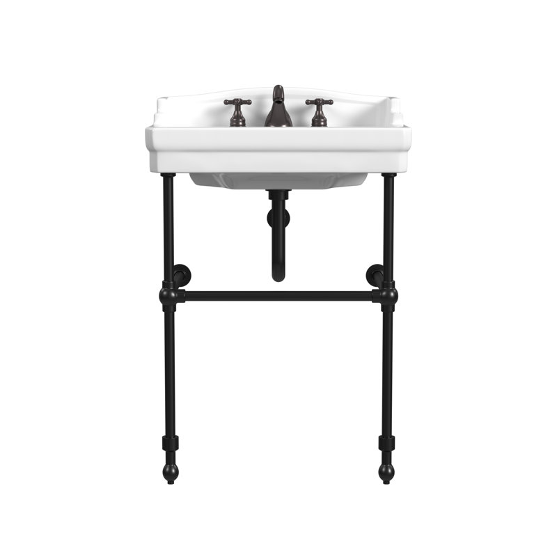 Cheviot Products Essex 24" Console Bathroom Sink with Overflow & Metal Base, Matte Black, 8" Widespread