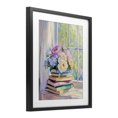 Pastel Floral Book Stack Framed Print Under Glass, design by Arlington Prints