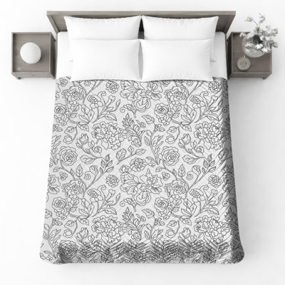 Black Floral Quilted Thin Bedspread