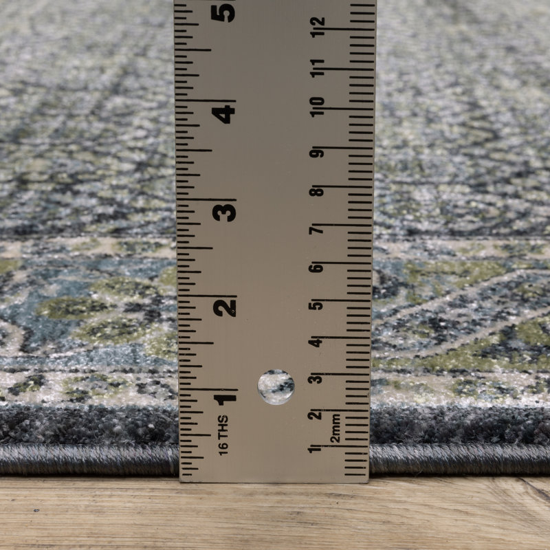 Tapis bleu / vert Caia, Tapis de couloir 2 pi 3 po x 7 pi 9 po