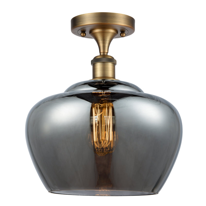 Plafonnier semi-encastré 1 lumière Renee, Plaqué couleur fumée, Ampoule DEL 6 watts rétro, Laiton brossé