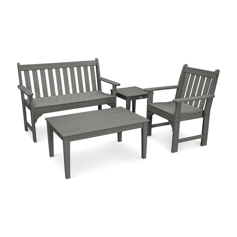 POLYWOOD Vineyard 4-Piece Bench Seating Set, Slate Gray