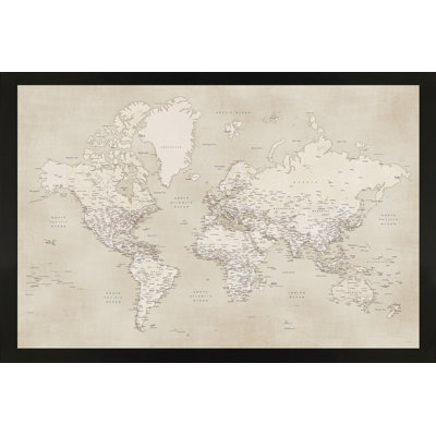 Carte du monde magnétique encadrée dans des tons de terre