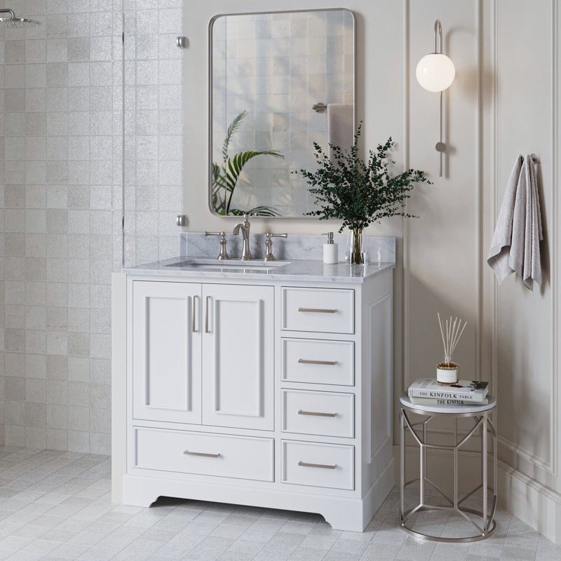 Ensemble de meuble-lavabo simple 37 po avec plateau Abita, Blanc