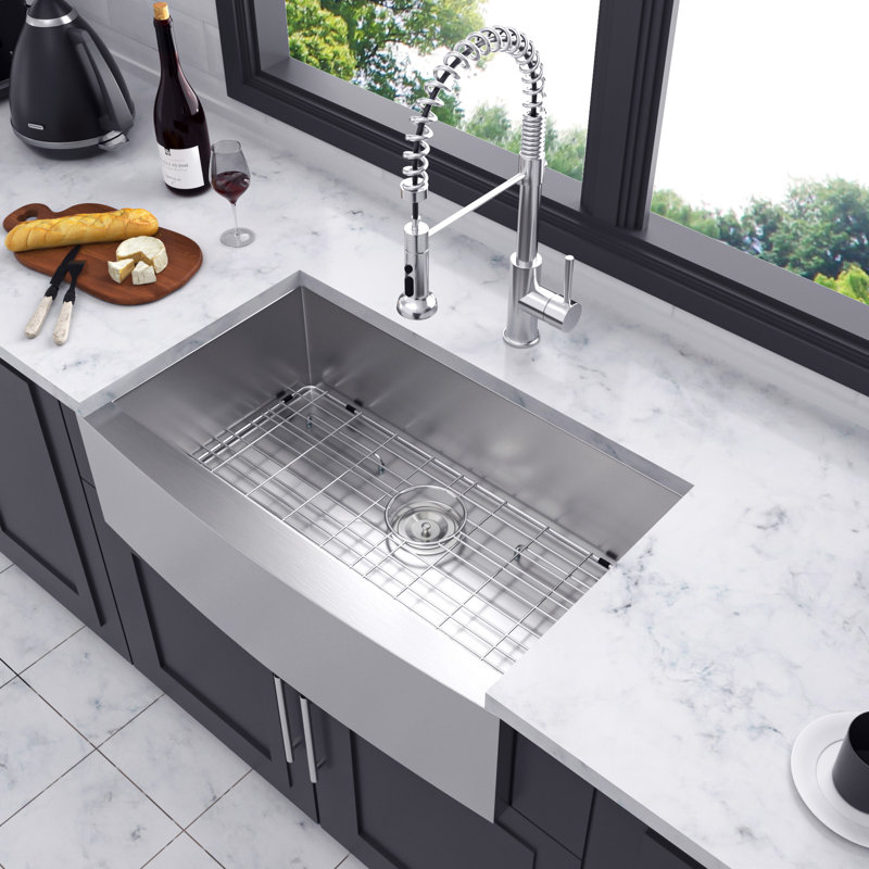 Single Bowl Stainless Steel Kitchen Sink, 33" L x 20" W