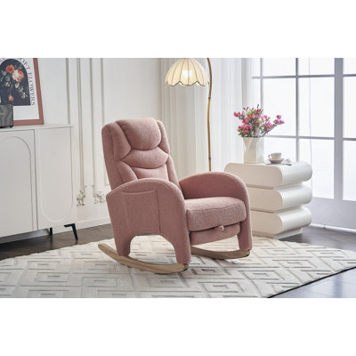 Teddy Fabric Nursery Rocking Chair With Adjustable Footrest,