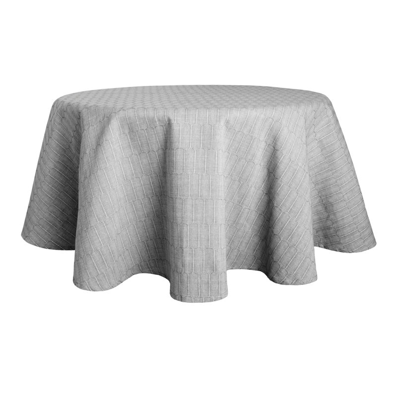 Charcoal Grey Honeycomb Round Cotton-Blend Tablecloth