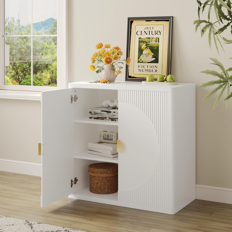 31.5" Fluted Sideboard Cabinet With Storage,wooden Buffet Cabinet With Two Buffer Doors And Three Adjustable Shelves,suitable For Dining Room,kitchen And Living Room