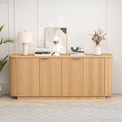 Wavy Storage Sideboard, Double-Door Buffet Cabinet With Adjustable Shelves