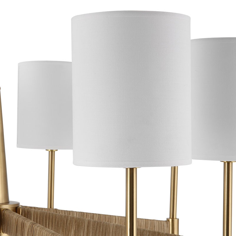 Warm Brass 8-Light Chandelier with White Linen Shades
