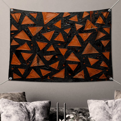 Orange Black Triangles Wall Tapestry - Triangles Wall Decor