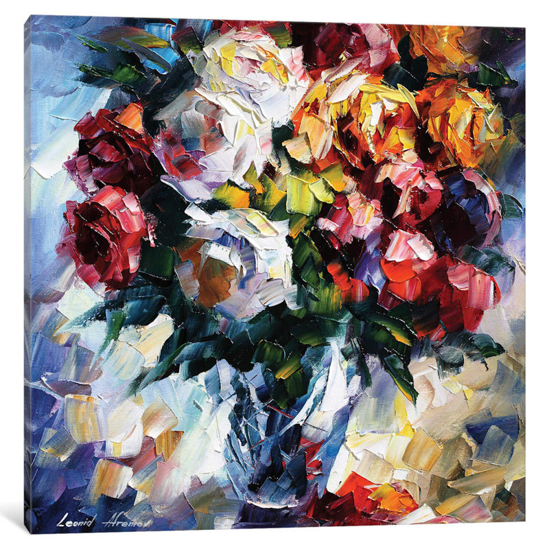 Roses by Leonid Afremov - Wrapped Canvas Painting, 45.72 cm H x 45.72 cm W x 1.91 cm D
