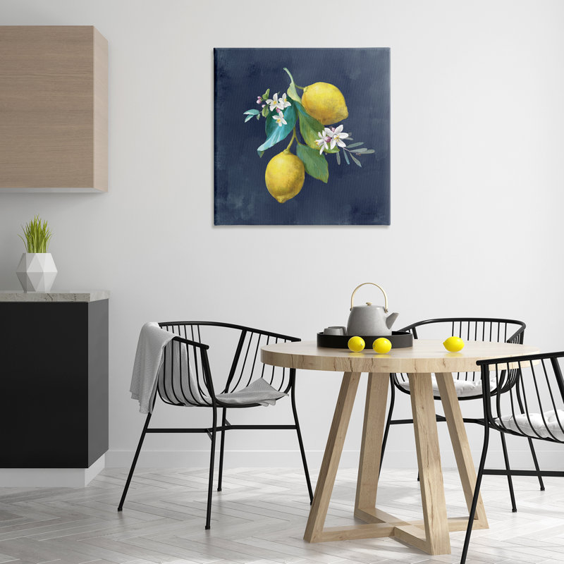 Art mural grappe de citron sur toile bleue par Danhui Nai, H 30 po x l 30 po