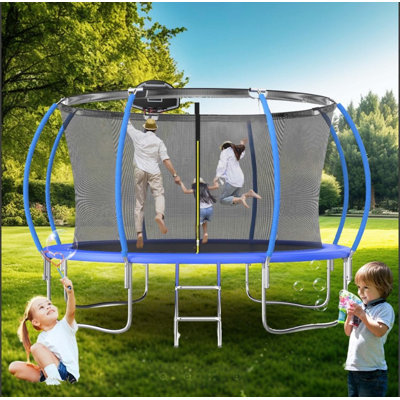 12FT Round Backyard Tranpoline with Safety Enclosure Net and T-Hook for Kids and Adults