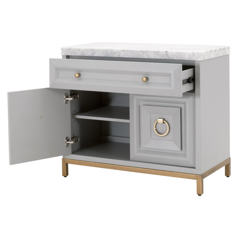 Commode combinée 1 tiroir en bois massif l 36,75 po Fitz, Gris colombe
