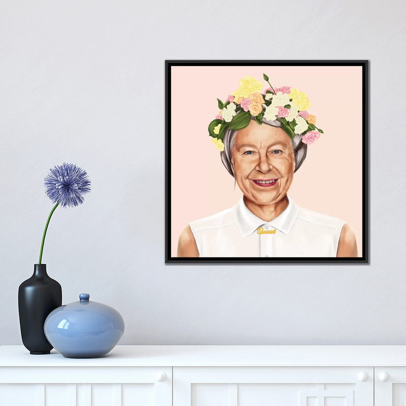 « reine elizabeth » par amit shimoni-impression, Toile avec cadre noir, H 18 po x l 18 po x P 1,5 po