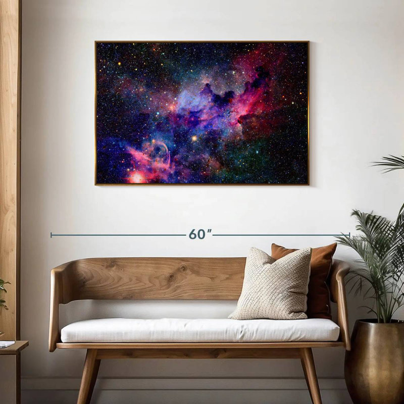 Galaxie nébuleuse de l'espace, Cadre flottant doré, 43 po x 29 po