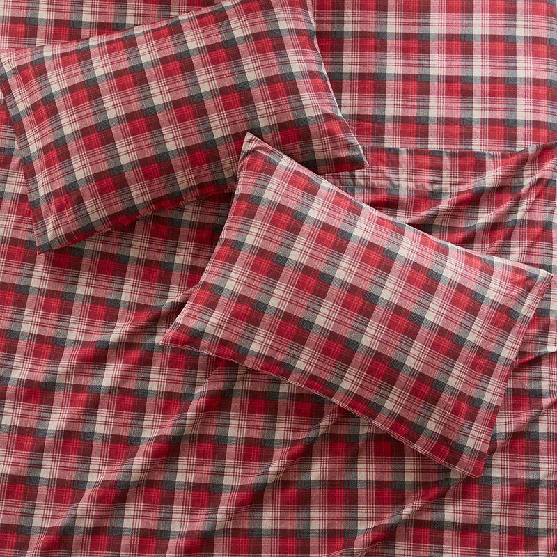Ensemble de draps Gracie Mills Kayce, Carreaux rouges, Ensemble literie pour lit simple