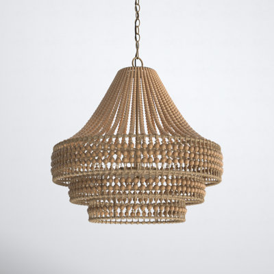 Ana 6-Light Dimmable Wood and Wrought Iron Tiered Chandelier